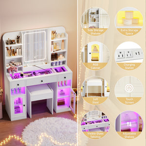43.2" Vanity Desk with LED Mirror and Lights