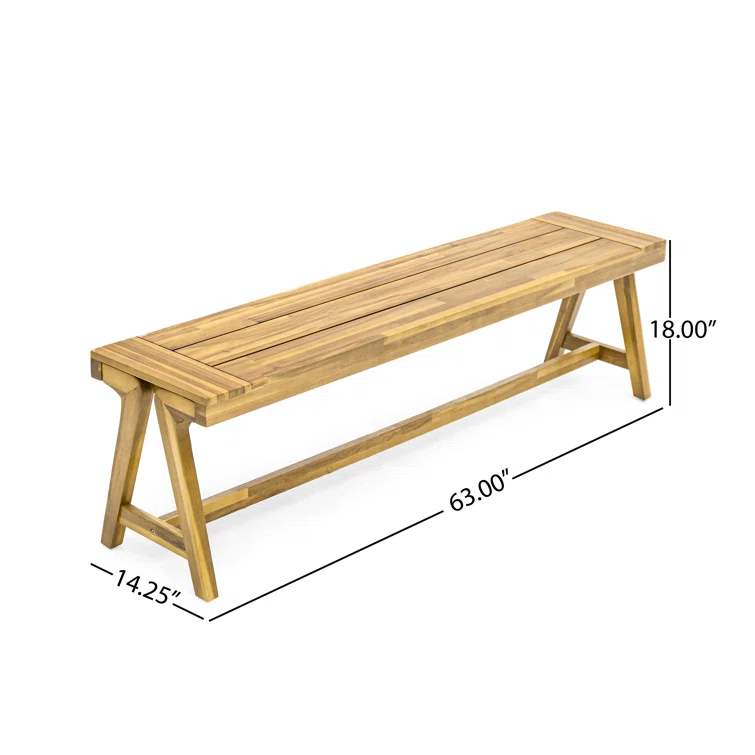 Outdoor Dining Benches (Set of 2) - Acacia Wood with Teak Finish