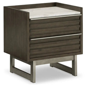 Arkenton - Two Drawer Night Stand - Grayish Brown / White - Best Buy Furniture
