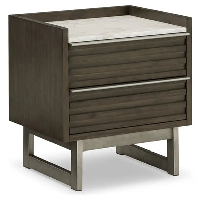 Arkenton - Two Drawer Night Stand - Grayish Brown / White - Best Buy Furniture