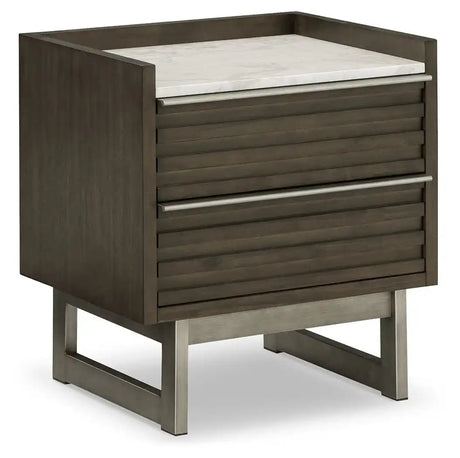 Arkenton - Two Drawer Night Stand - Grayish Brown / White - Best Buy Furniture