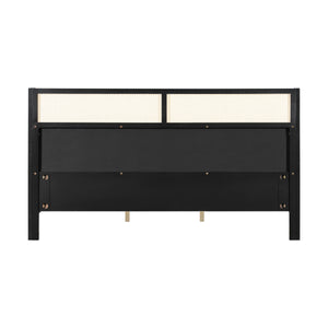 King Size Bed Frame with Black Frame and Green Upholstered Headboard