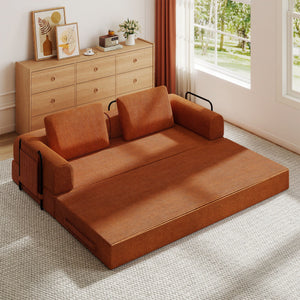Convertible Sleeper Sofa Bed With Cylindrical Pillow