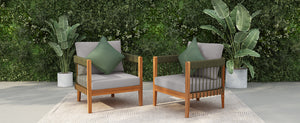 [Set of 2] Acacia Wood Outdoor Club Chair with Rope Accents