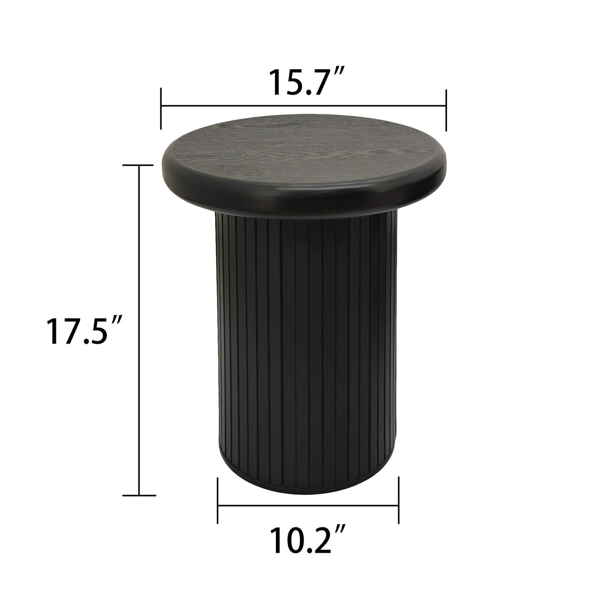 Fluted Cylinder Side Tables, Round End Tables For Living Room (Set of 2) - Black