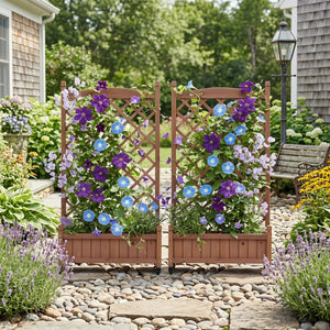 Raised Garden Bed With Trellis 2 Pack, Outdoor Planter Box & Plant Stand With Climbing Racks - Brown