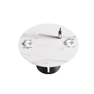 53.15" Modern Artificial Stone Round Carbon Steel Base Dining Table, Can Accommodate 6 People - White / Black
