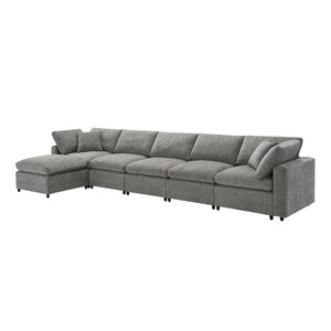 Modern Modular Cloud Sofa Bed, 6 Seat Sectional Couch Set With Ottoman, Free Combination, Convertible U Shaped Sleeper Sofa For Living Room
