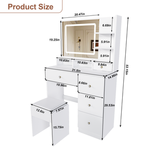 Fashion Vanity Desk with Mirror & 3-Color Dimmable LED Lights