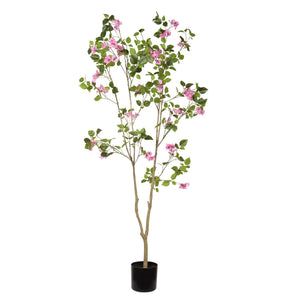 Artificial Bougainvillea Tree With Pot, Realistic Faux Flowering Plant Leaves And Blooms, Decor For Home Office - Green Leaves / Pink