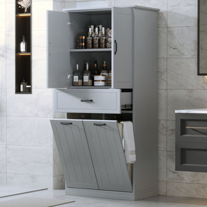 Modern Bathroom Storage Cabinet With Two Laundry Baskets, One Drawer, Adjustable Shelf