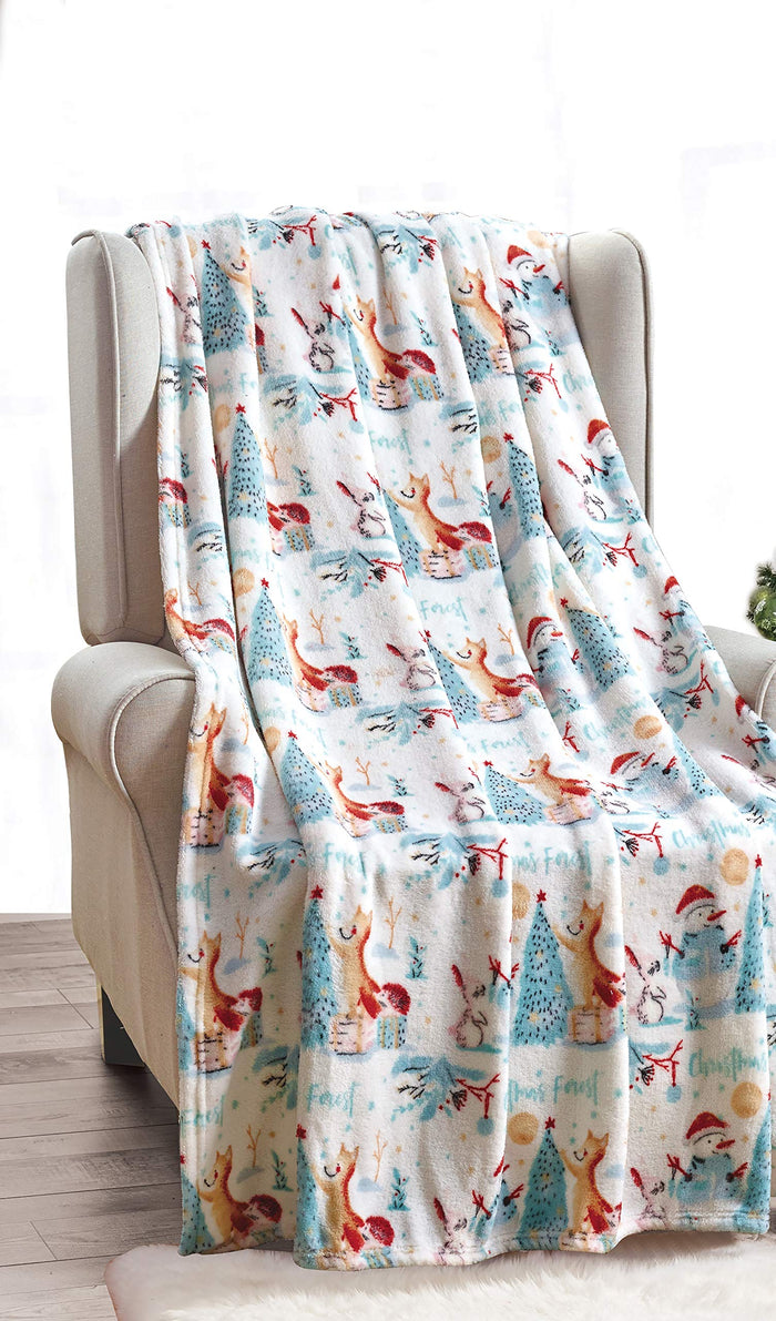 Faith-Hope-Love-Home-Decor Decor&More Festive Holiday Microplush Throw Blanket (50" x 60") in Forest Friends