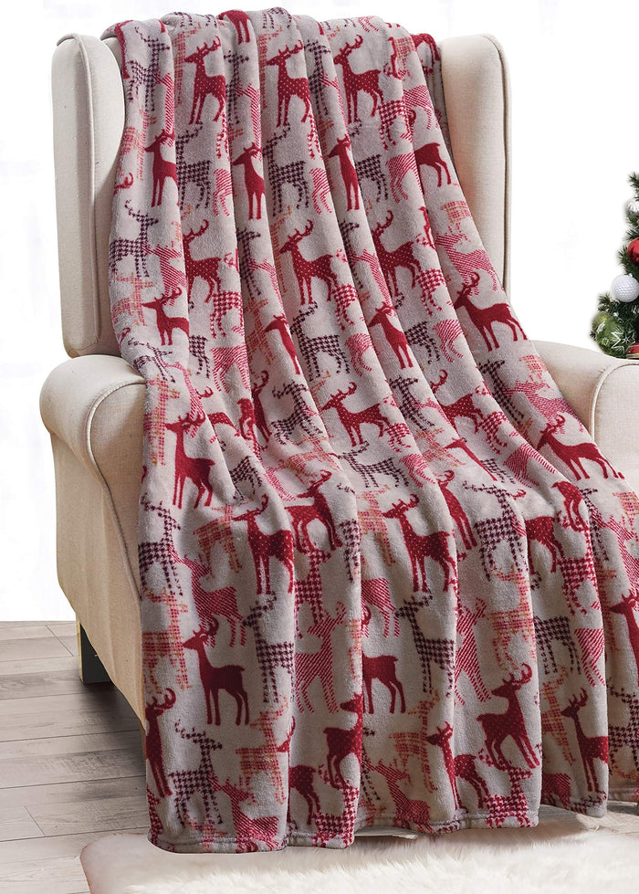 Faith-Hope-Love-Home-Decor Decor&More Festive Holiday Microplush Throw Blanket (50" x 60") in Reindeer Silhouette