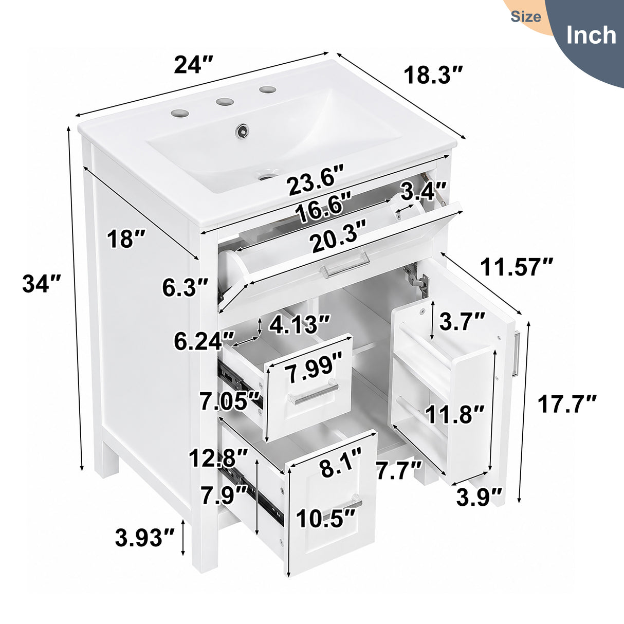 24 Inch Bathroom Vanity with Ceramic Sink