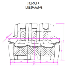 Raize - 10 Power Reclining Sofa With DDT, WC And LED - Gray