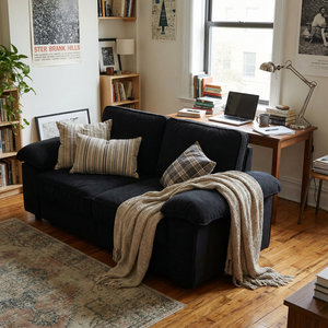 Black Velvet Compact Sofa with Hidden Storage
