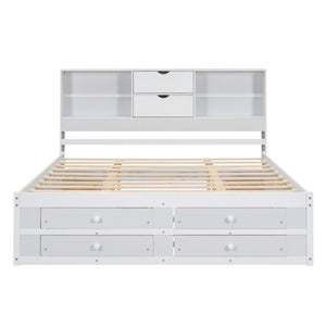 Platform Bed With Storage Headboard And 8 Drawers