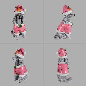 Christmas Poodle Statue, Holiday Dog Figurine