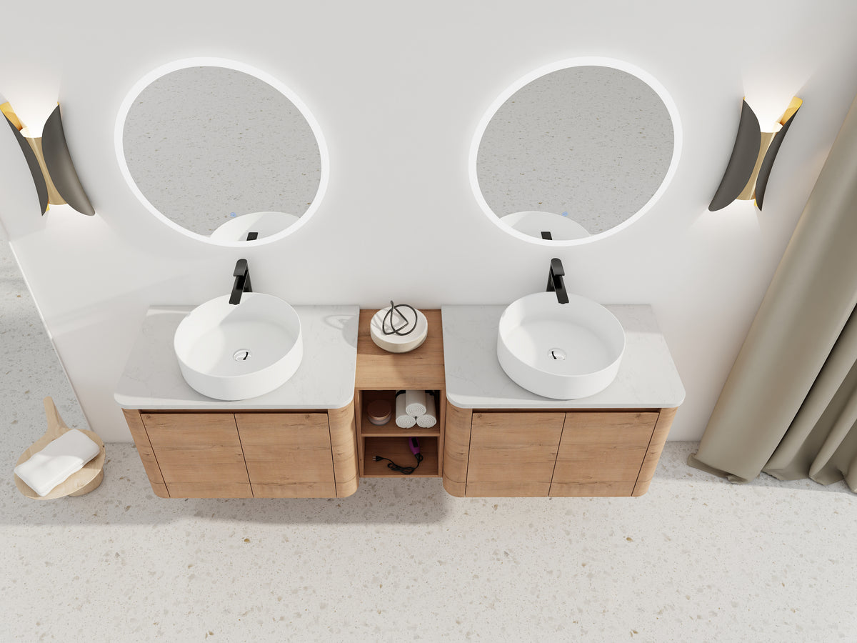 72" Wall-Mounted Bathroom Vanity With Ceramic Art Sink