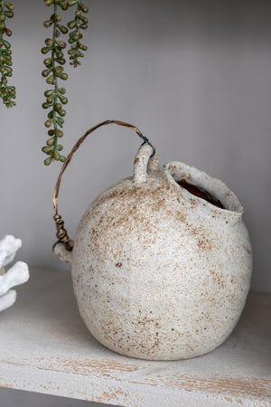 9.8x8.3x10.3" Hand-Pulled Decorative Ceramic Jug with Worn Finish