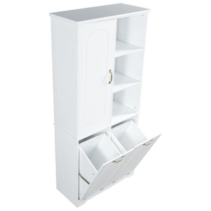 Freestanding Tall Storage Cabinet With 2 Tilt Out Hampers