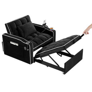Convertible Sleeper Chair Sofa Bed Adjustable Pull Out Sleeper Chair Bed Multi-Pockets Folding Sofa Bed For Living Room Bedroom Small Space, 3 In 1 Sofa Bed
