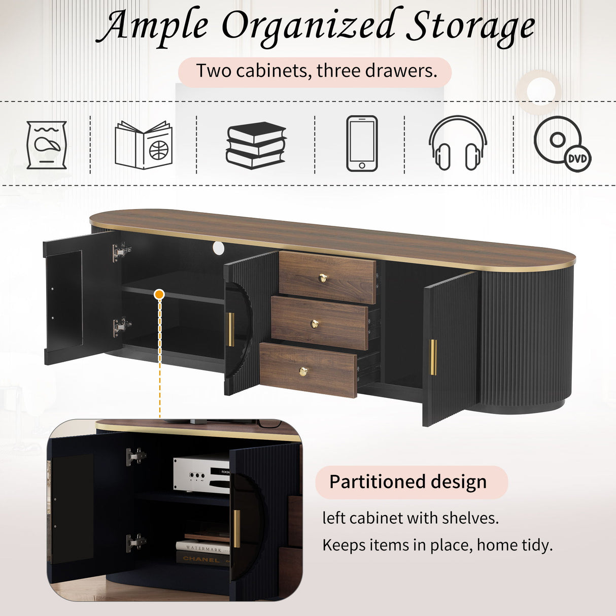 Modern Minimalist TV Stand For TVs Up To 80" With 3 Drawers And 1 Shelf