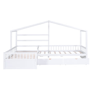L Shape Platform Bed With 3 Storage Drawers