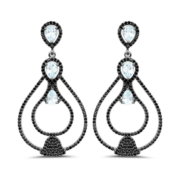 8.81 Carat Genuine Blue Topaz and Black Spinel .925 Sterling Silver Earrings