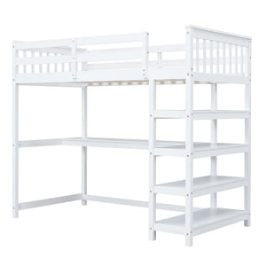 Loft Bed With Storage Shelves And Under Bed Desk