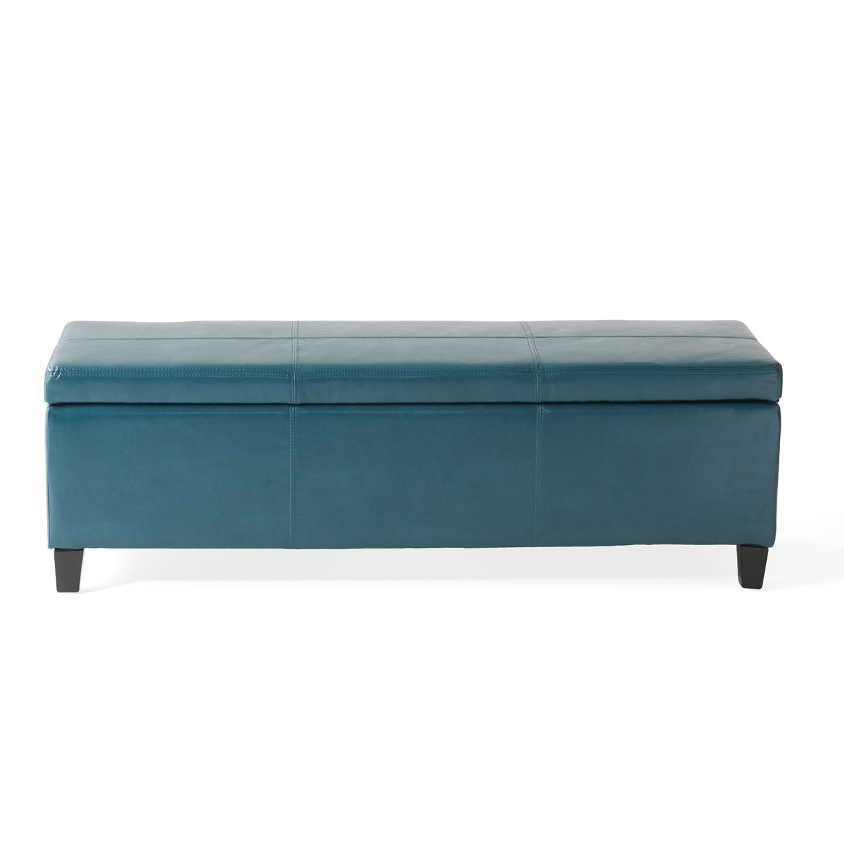 Upholstered PU Leather Storage Ottoman, Solid Wooden Legs