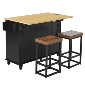 TOPMAX Farmhouse Kitchen Island with Drop Leaf and 2 Seatings
