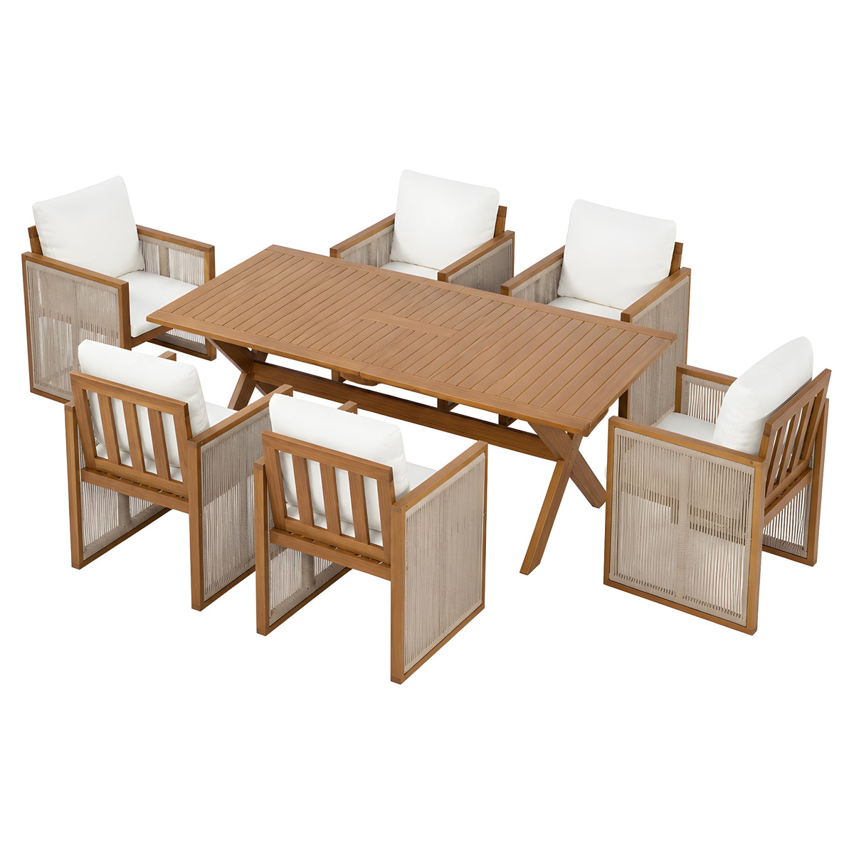 7 Pieces Acacia Wood Outdoor Dining Set with Cushions