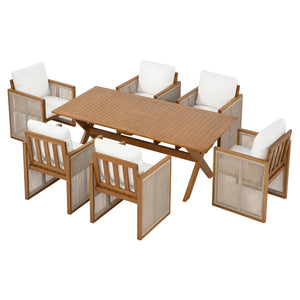 7 Pieces Acacia Wood Outdoor Dining Set with Cushions