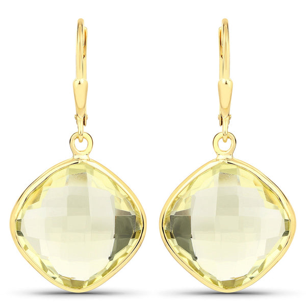 21.40 Carat Genuine Lemon Quartz .925 Sterling Silver Earrings