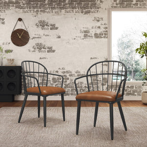 Industrial Inspired Upholstered Dining Chair Set With Metal Legs (Set of 2) - Brown - Best Buy Furniture