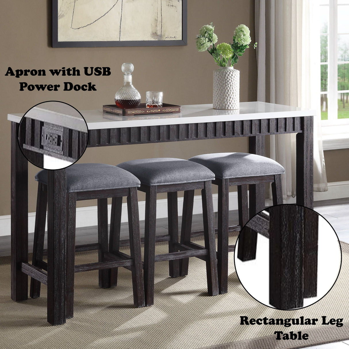 Necalli - Marble Top Weathered 4 Piece Pack Counter Height Table Set - Espresso - Best Buy Furniture