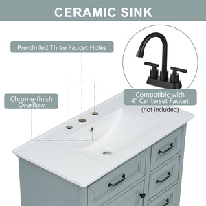 36" Bathroom Vanity with Ceramic Sink and Storage