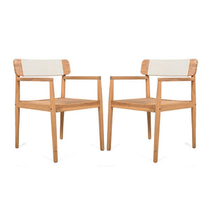 Creative Braided Acacia Wood Outdoor Dining Table And Chairs With Armrests (Set of 2) - Teak / White
