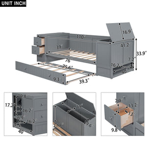 Daybed With Storage Arms, Trundle And Charging Station