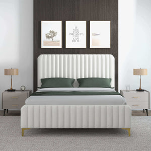 Valery King Size Bed Frame with Tufted Upholstery - White Boucle