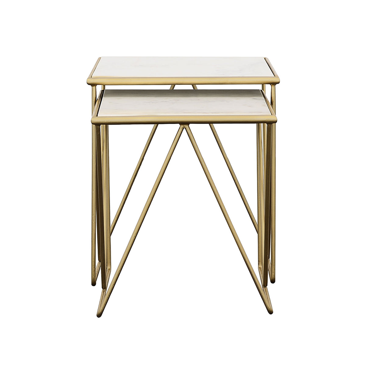 Sinclair - 2 Piece Nesting Table Set With Iron And Luxurious Marble Surface - White / Gold