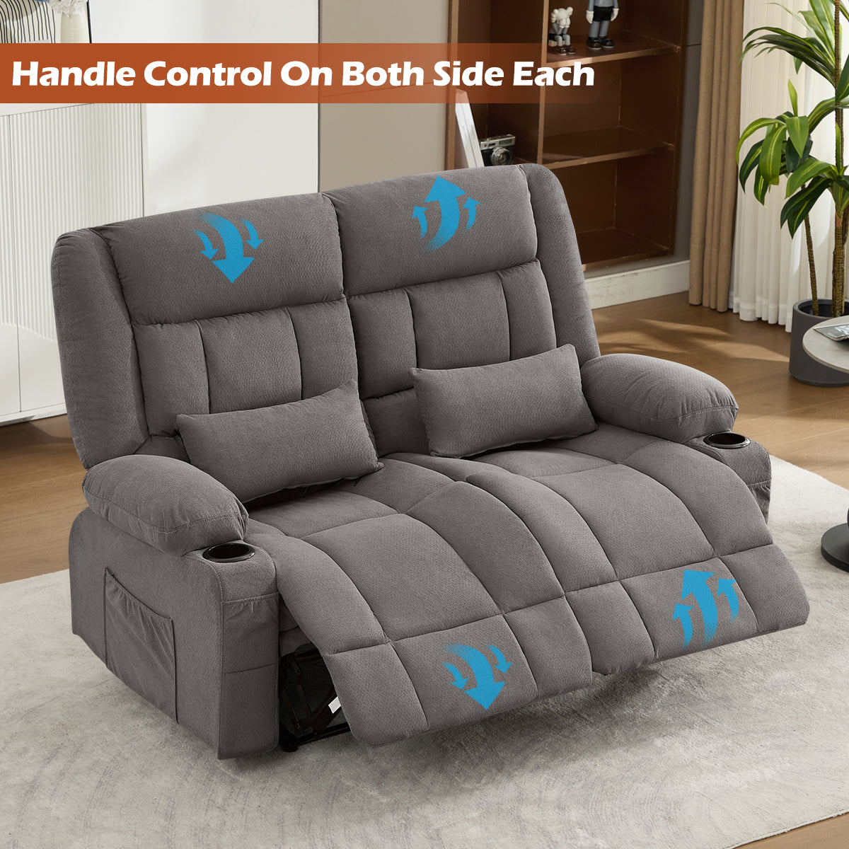 Manual Oversized Recliner Loveseat with Cup Holders - Grey or Blue