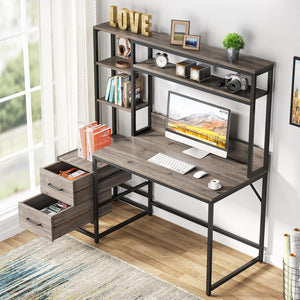 Computer Desk With Hutch, 2 Drawers & Open Shelves