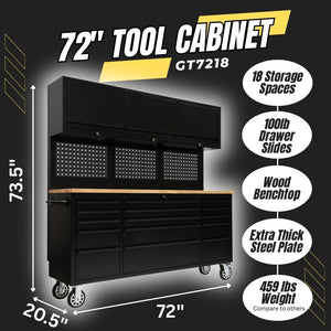 72" Heavy Duty Rolling Tool Storage Cabinet with Power Strip