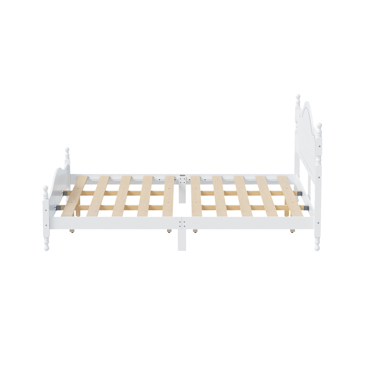 King Bed Frame with Headboard, Retro Style Wooden Platform Bed