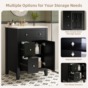 Bathroom Vanity With Basin, Rectangular Cabinet With 2 Drawers And Soft Closing Door