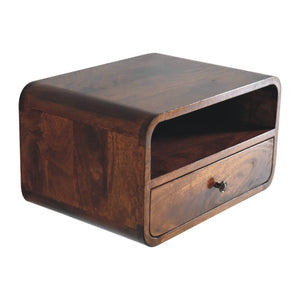 Large Floating Bedside, Curve Open Upper Slot, 1 Drawer, Chestnut