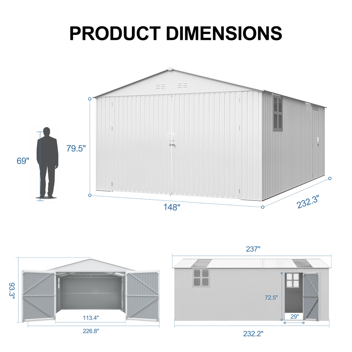 Outdoor Storage Shed 20x13 FT - Metal Garden Utility Shed