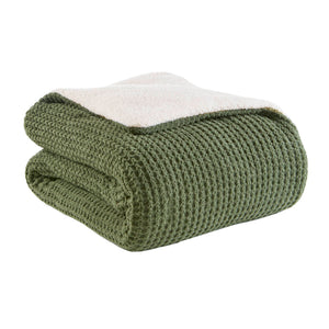 3 Pieces Full/Queen Waffle Knit Chenille Comforter Set in Olive